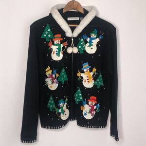 Vintage Knit Hooded Ugly Sweater Christmas Snowman Holiday Size M
